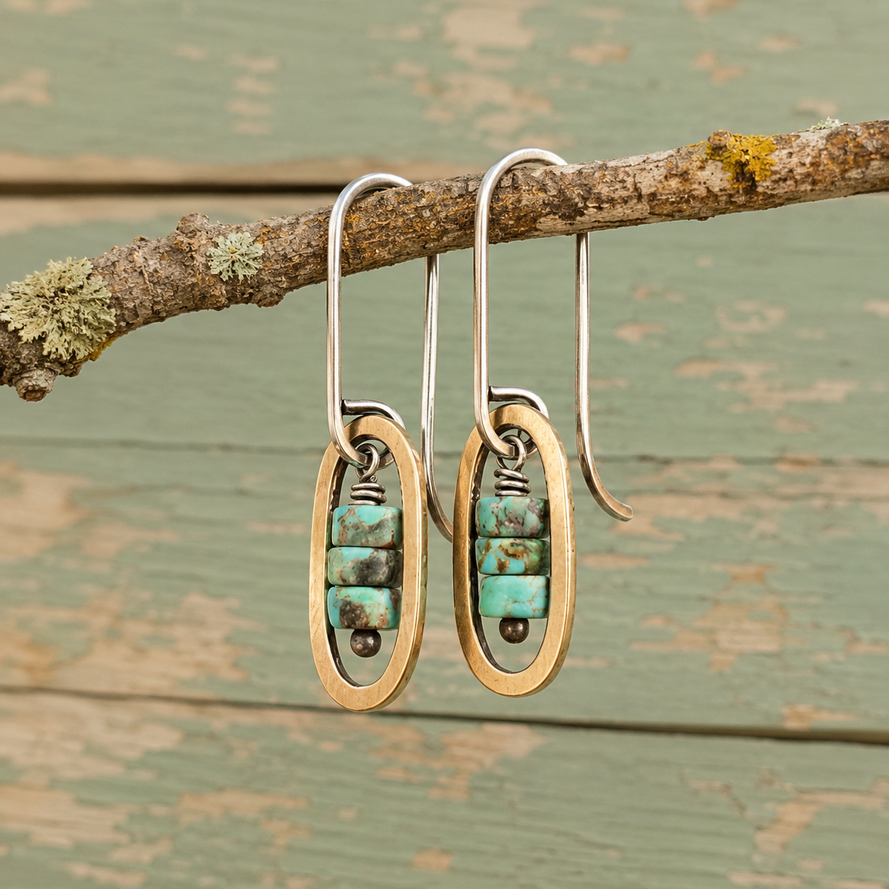 Hammered Sterling Silver Turquoise Bead Earrings