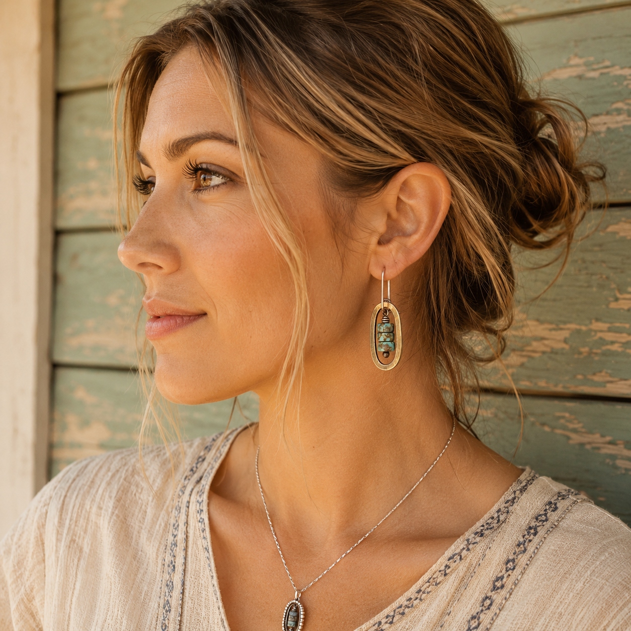 Hammered Sterling Silver Turquoise Bead Earrings