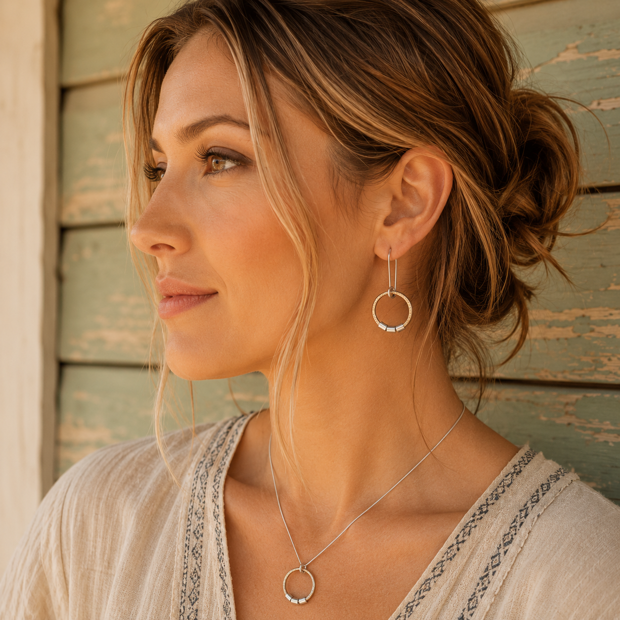 Hand Hammered Brass & Sterling Silver Hoop Earrings