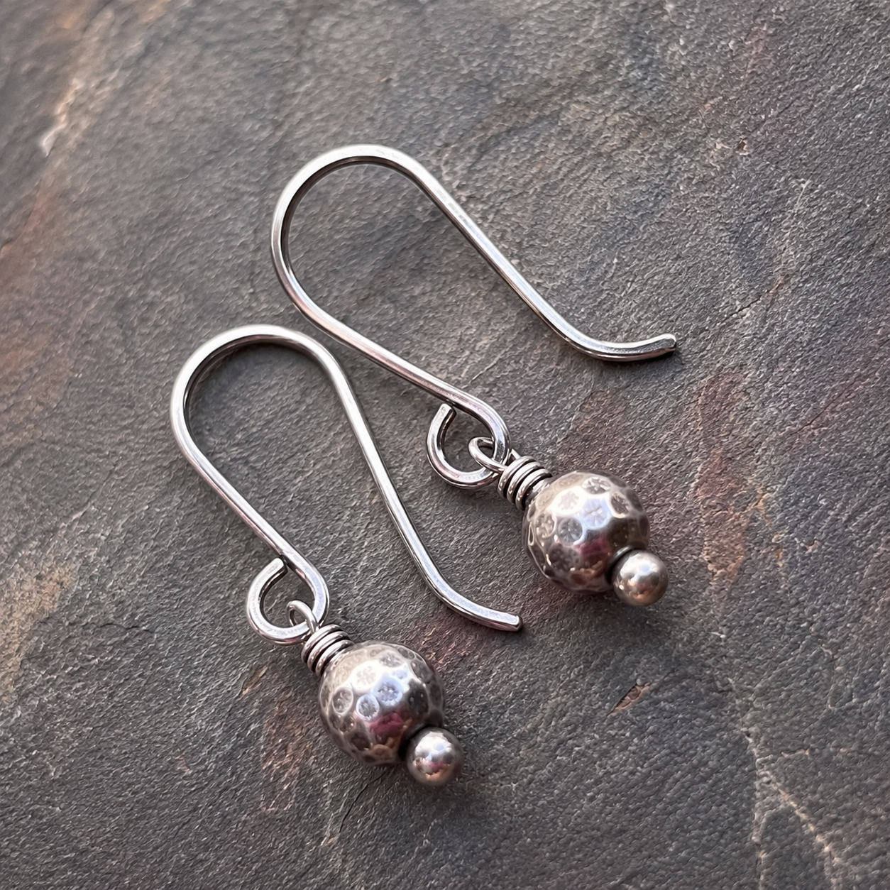 Hand Hammered Sterling Silver Drop Earrings