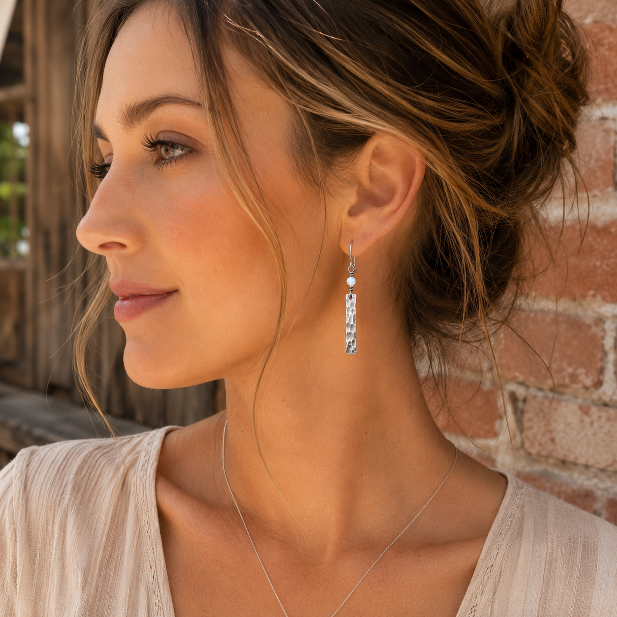 Hand Hammered Sterling Silver Opal Earrings