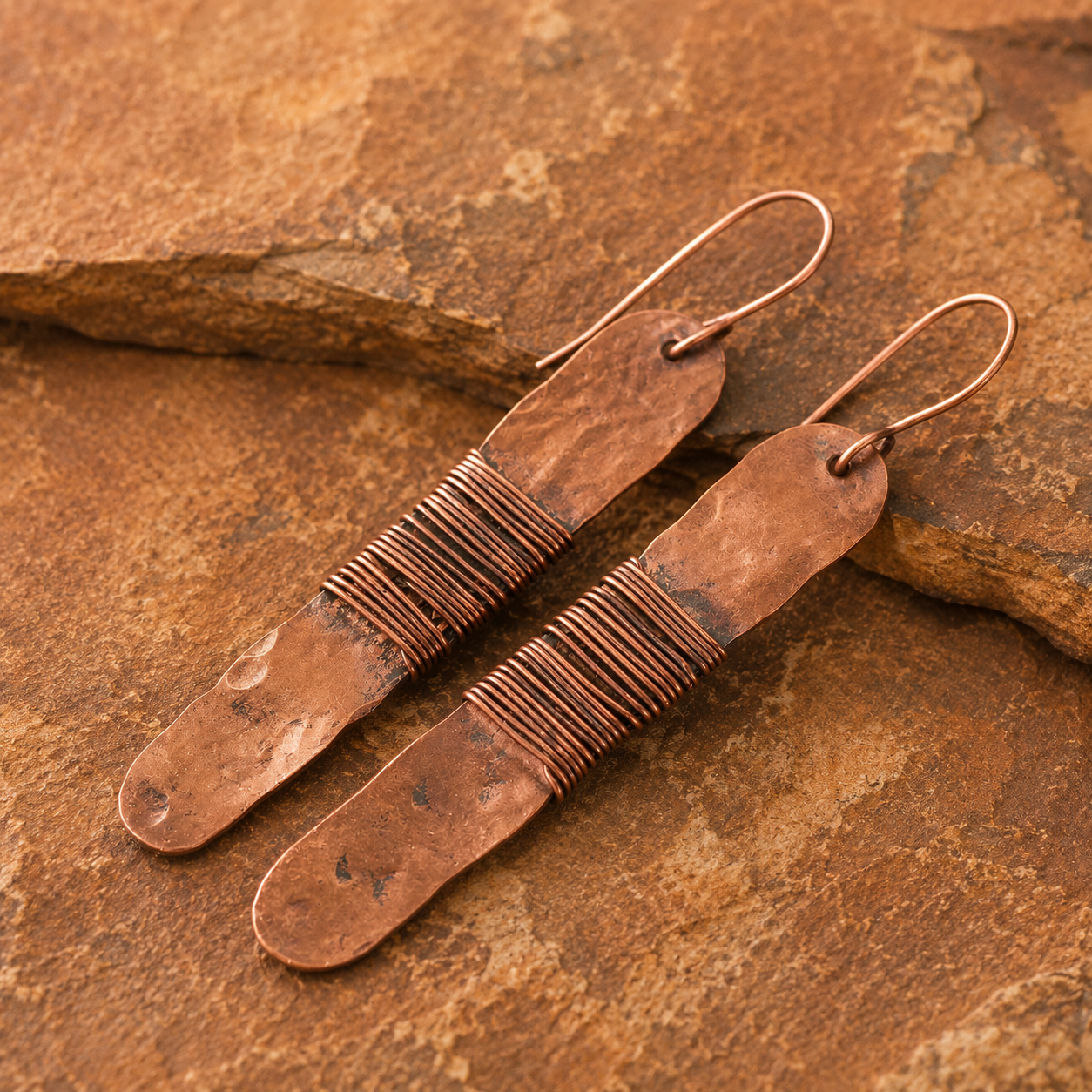 Handmade Hammered Copper Turquoise Earrings