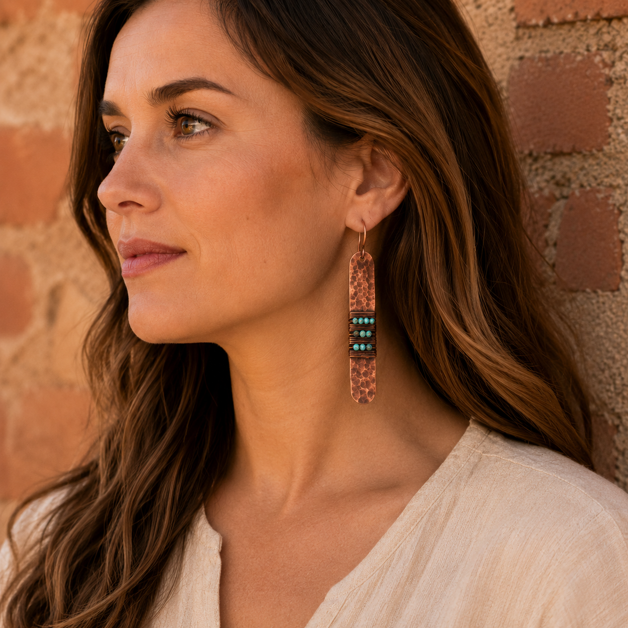 Handmade Hammered Copper Turquoise Earrings