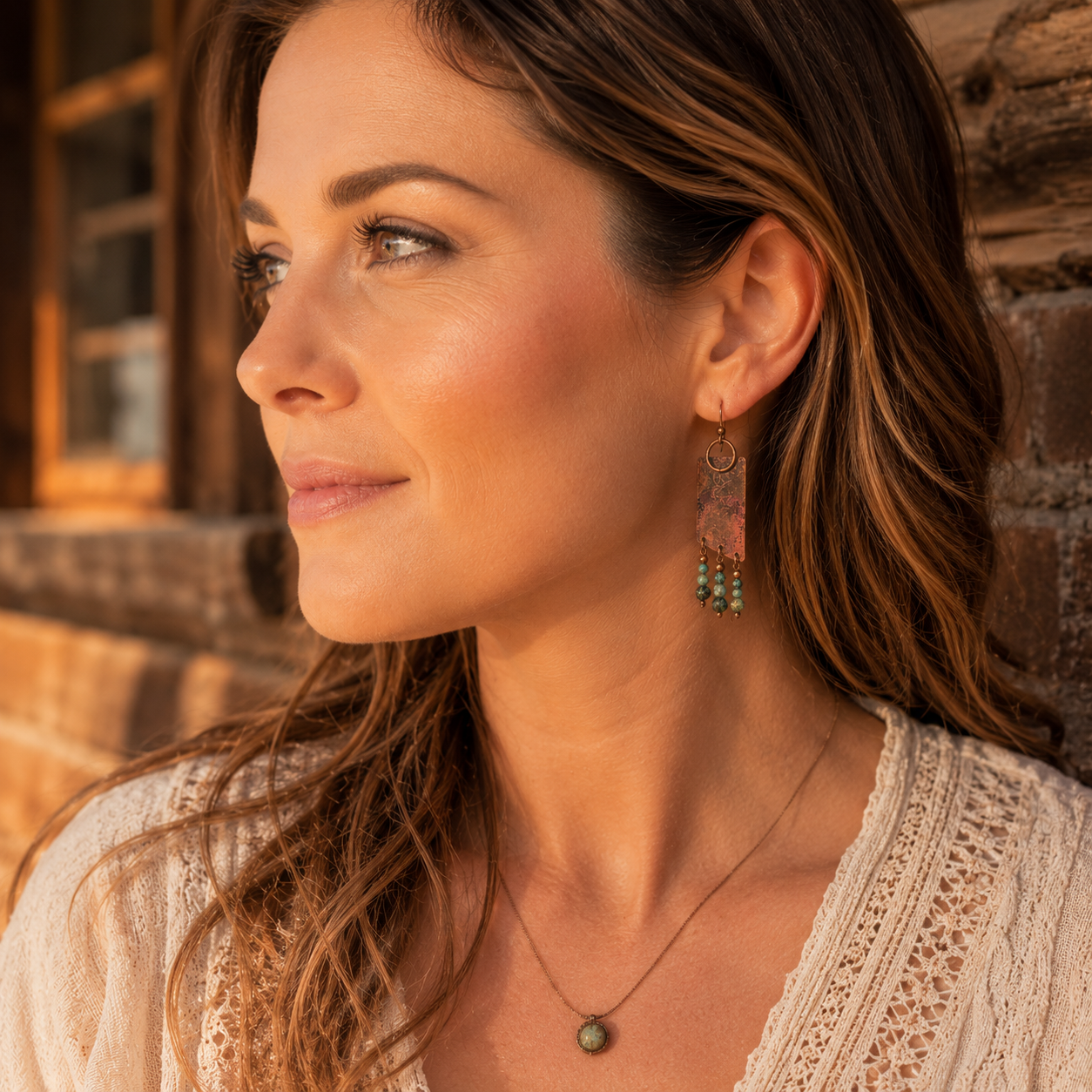 Handmade Hammered Copper Turquoise Earrings
