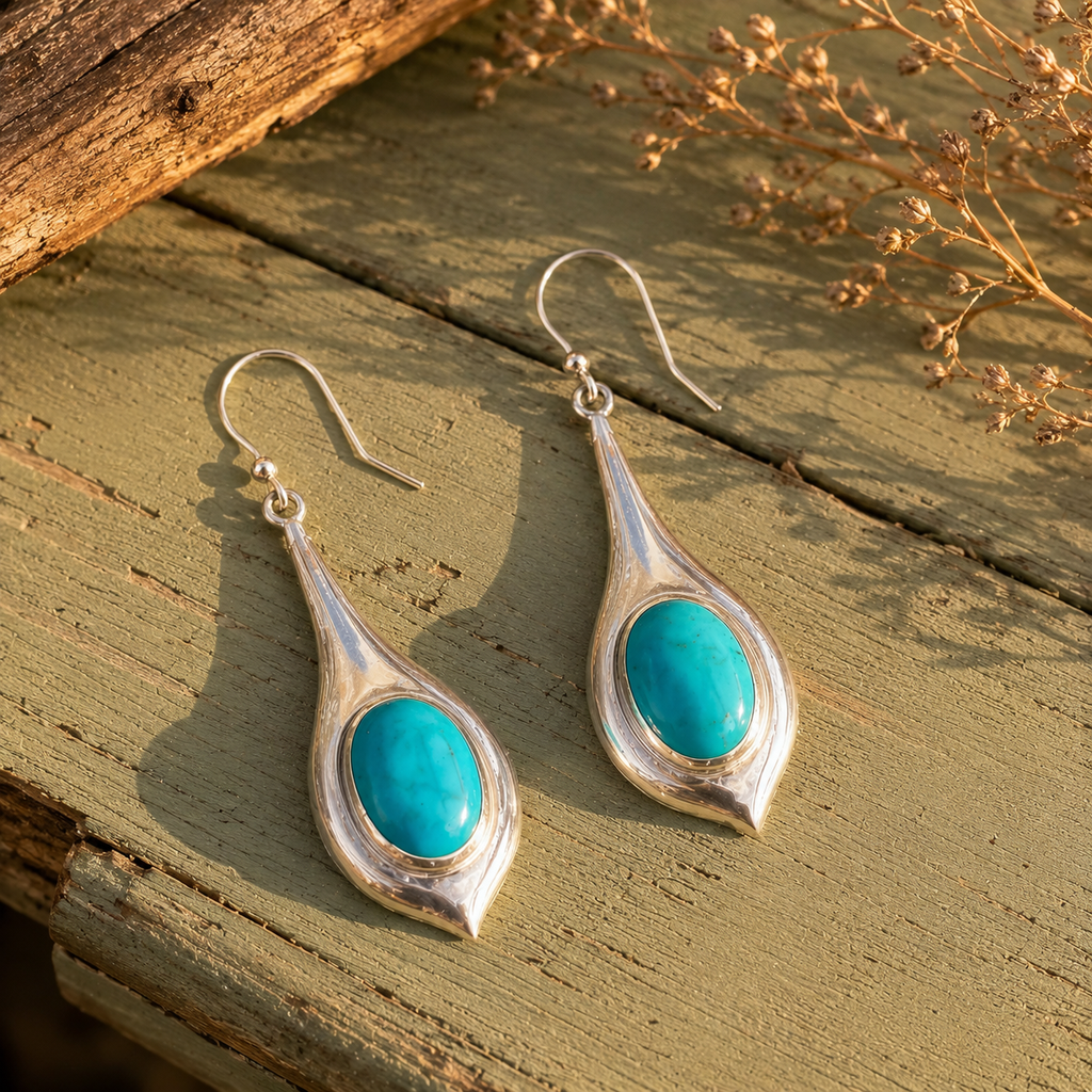 Handmade Sterling Silver Kingman Turquoise Earrings