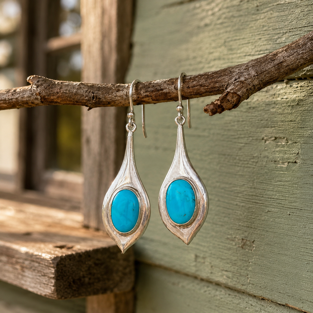 Handmade Sterling Silver Kingman Turquoise Earrings