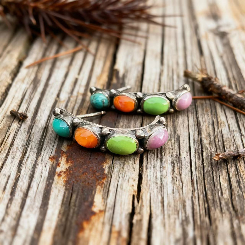 Handmade Sterling Silver Turquoise & Agate Earrings