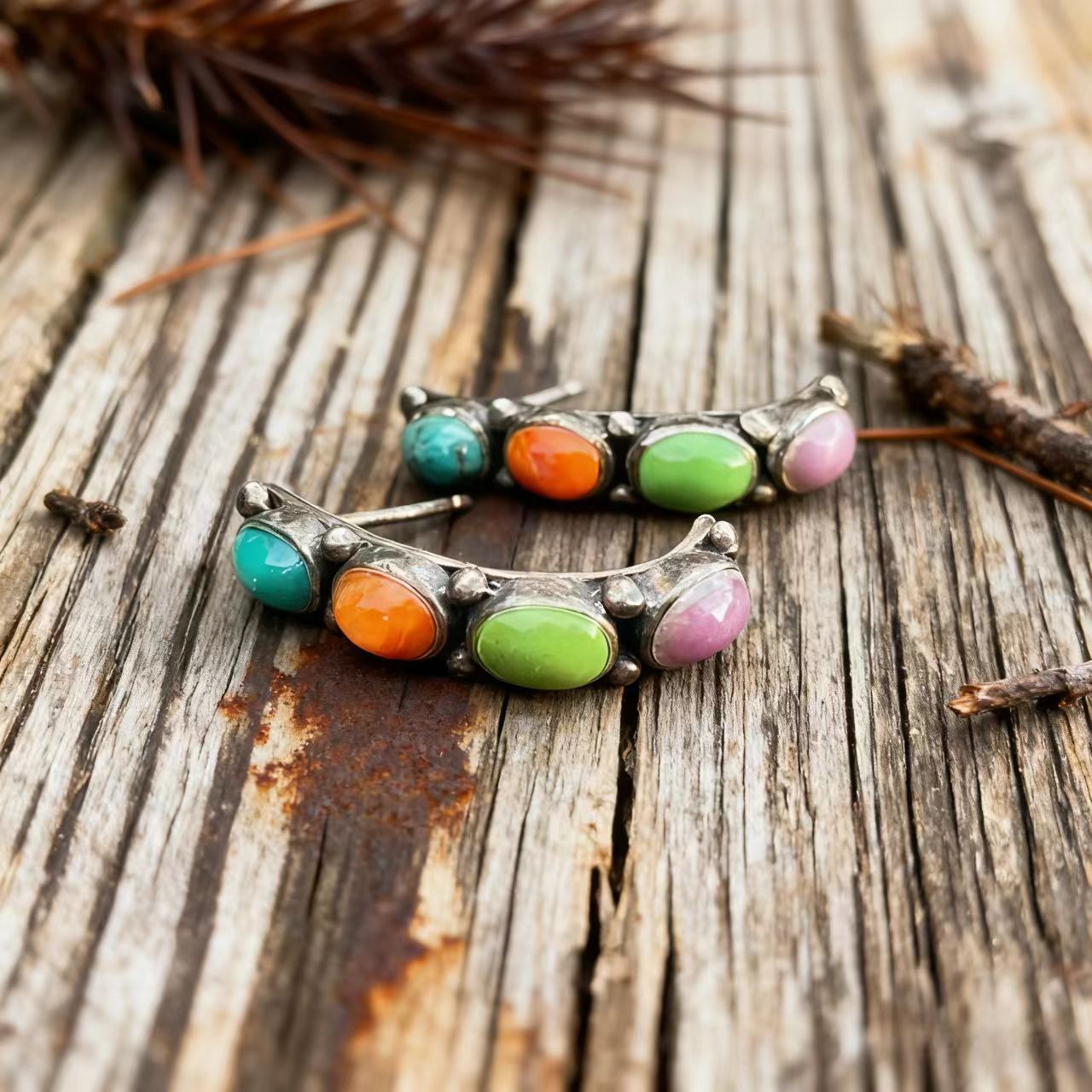 Handmade Sterling Silver Turquoise & Agate Earrings
