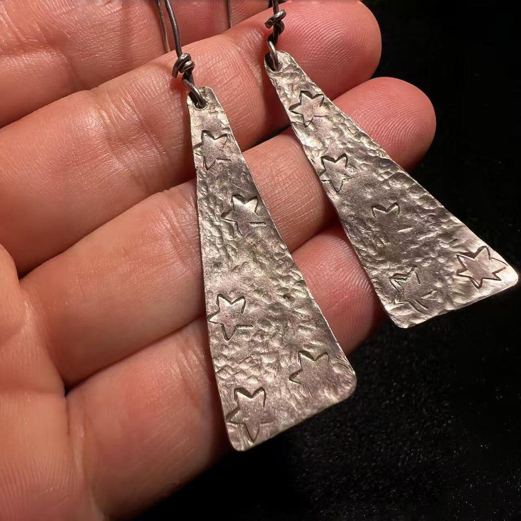 Handmade Sterling Silver Star Stamped Earrings