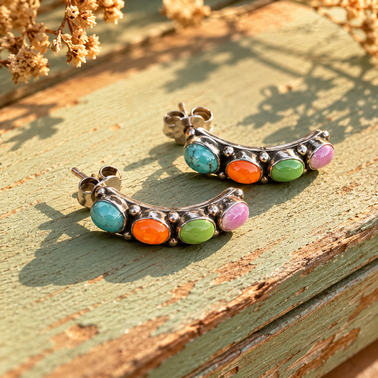 Handmade Sterling Silver Turquoise & Agate Earrings