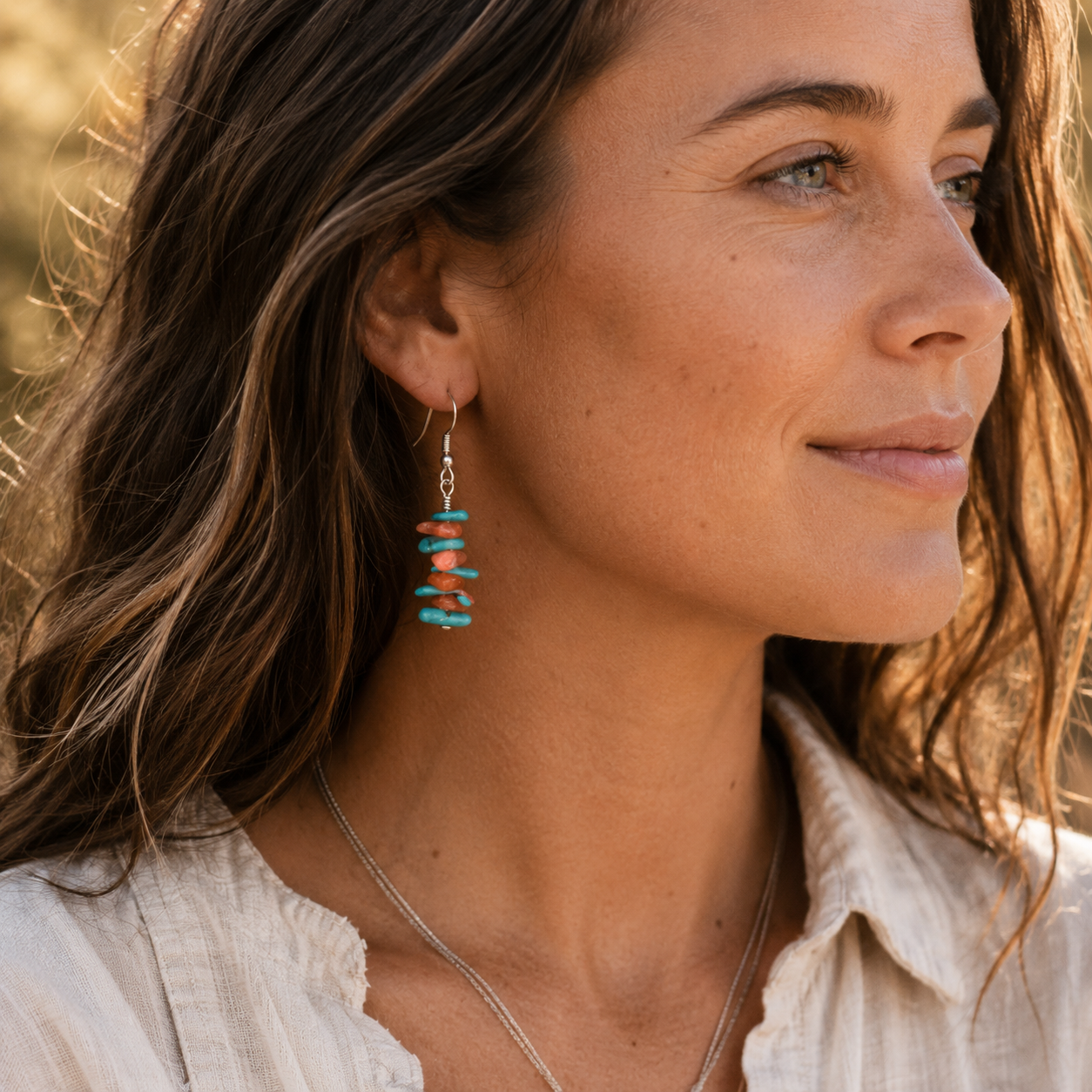 Handmade Sterling Silver Turquoise & Red Agate Earrings