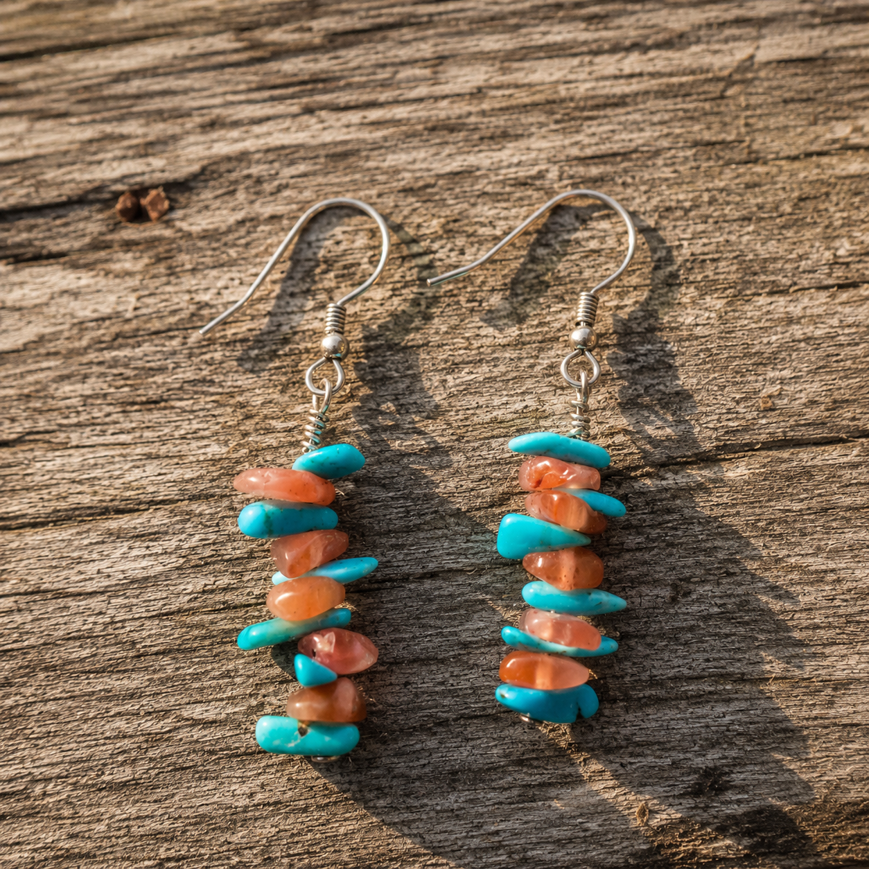 Handmade Sterling Silver Turquoise & Red Agate Earrings