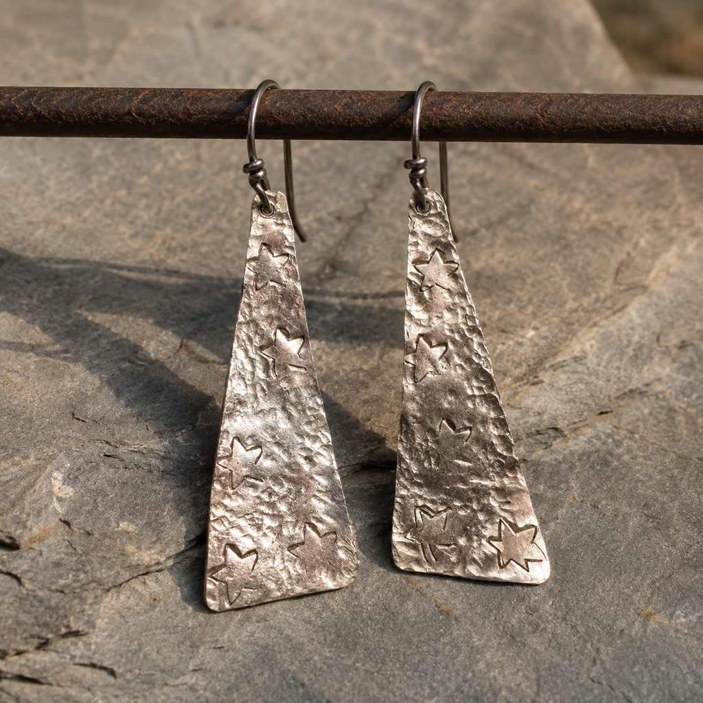 Handmade Sterling Silver Star Stamped Earrings