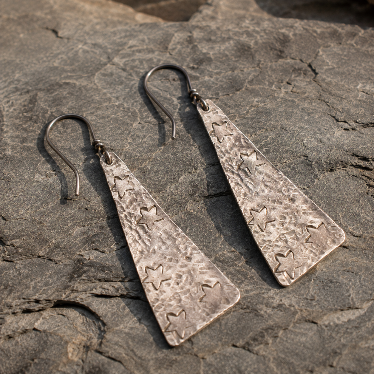 Handmade Sterling Silver Star Stamped Earrings