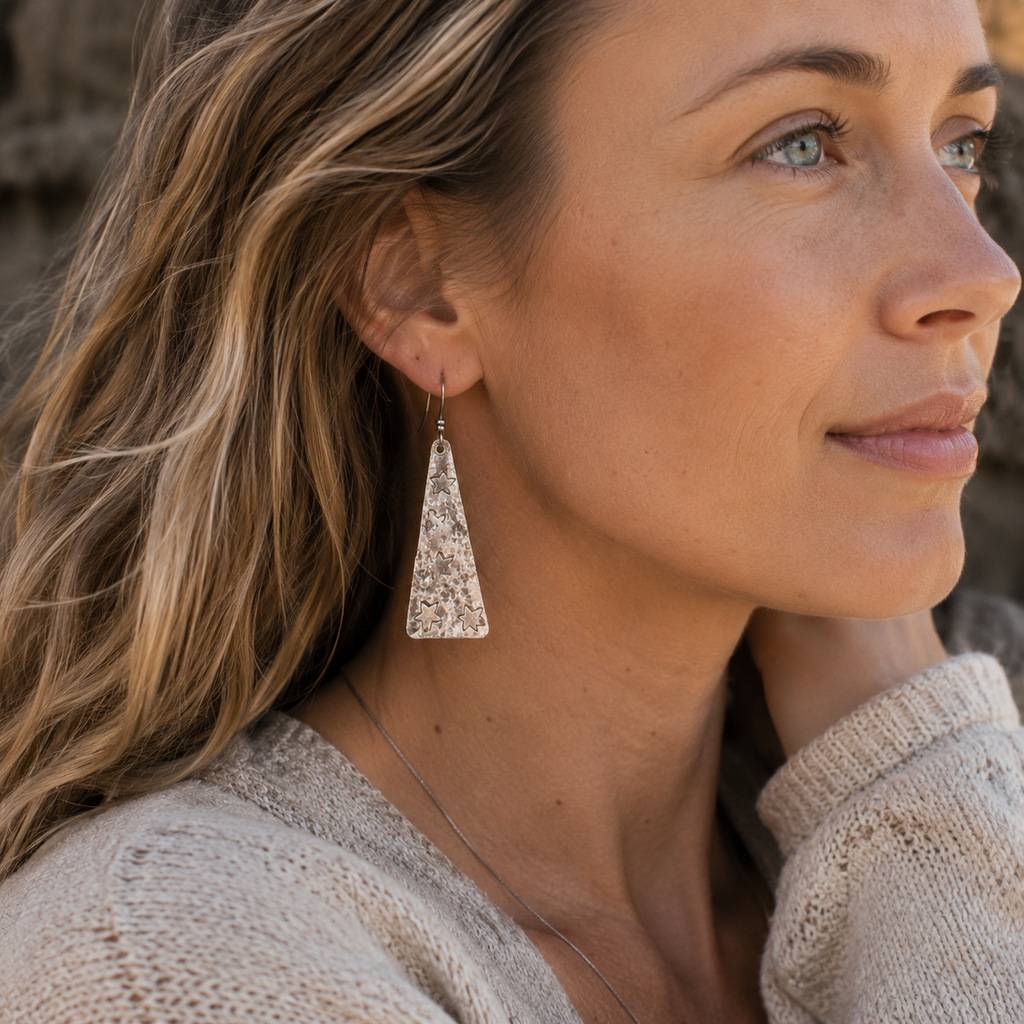 Handmade Sterling Silver Star Stamped Earrings