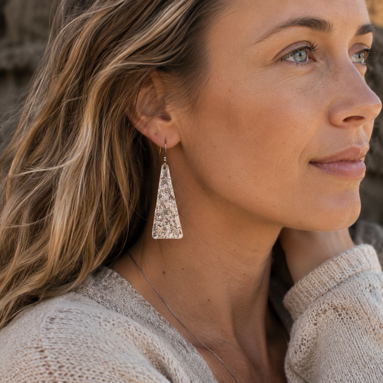 Handmade Sterling Silver Star Stamped Earrings