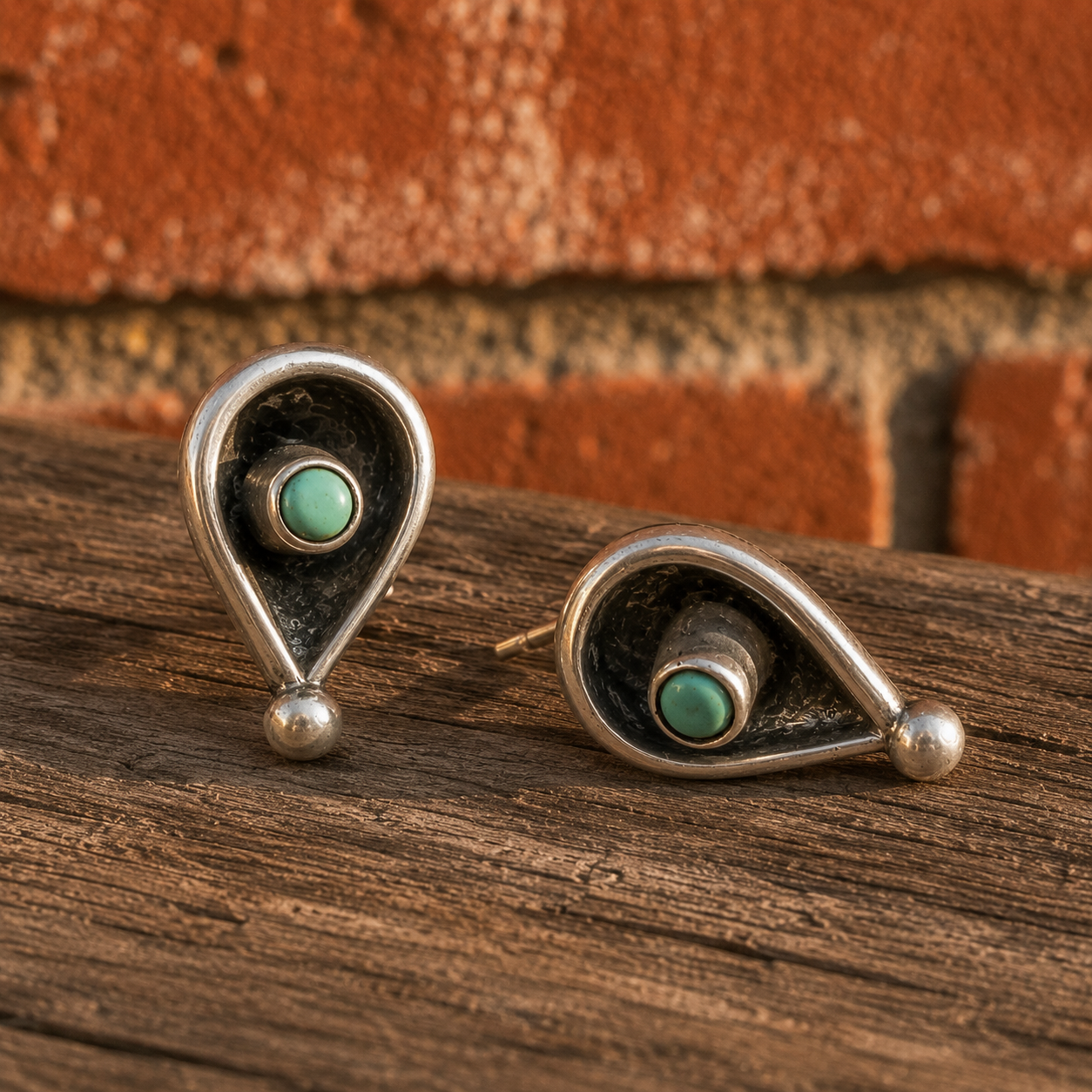 Handmade Sterling Silver Turquoise Stud Earrings
