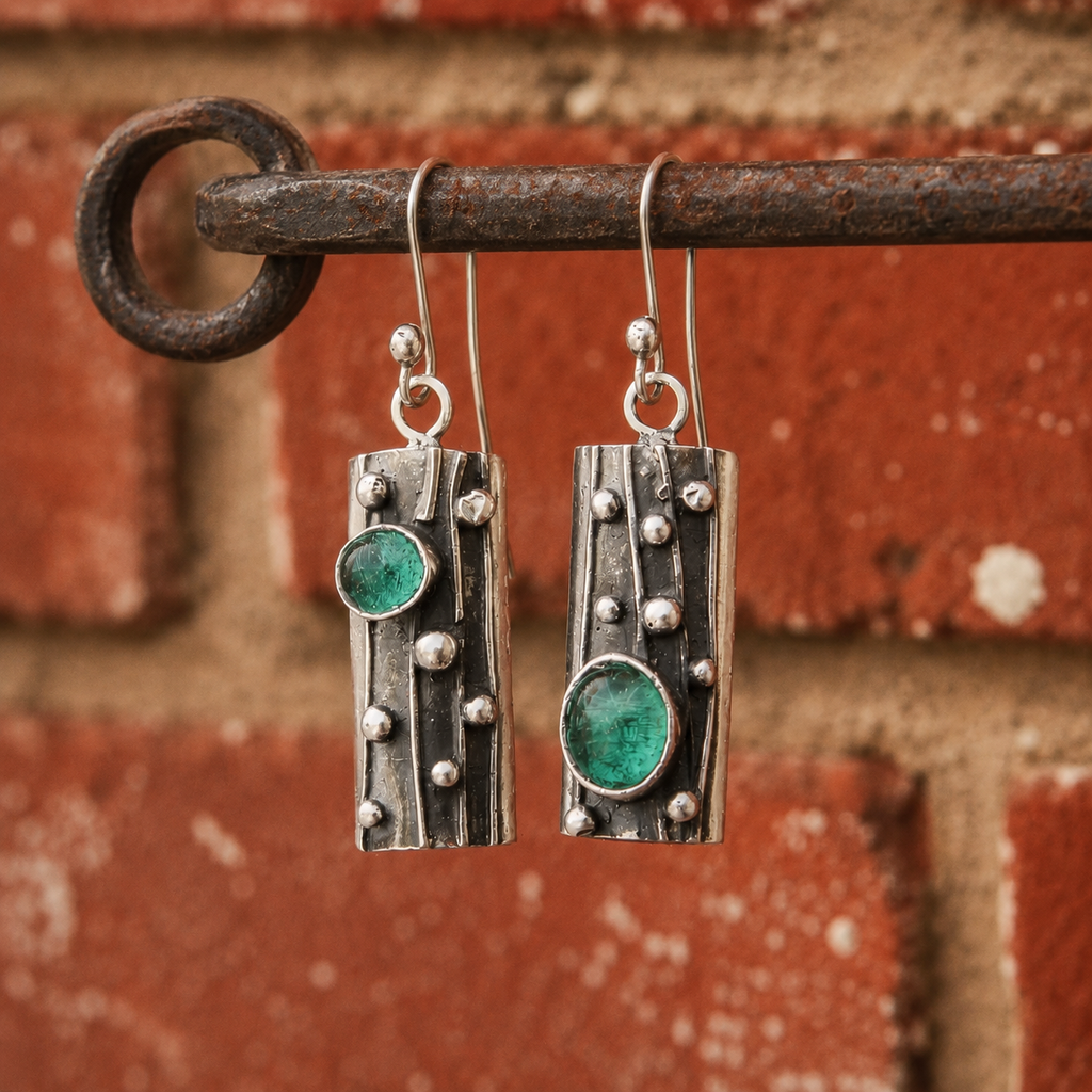 Handcrafted Sterling Silver Green Agate Earrings