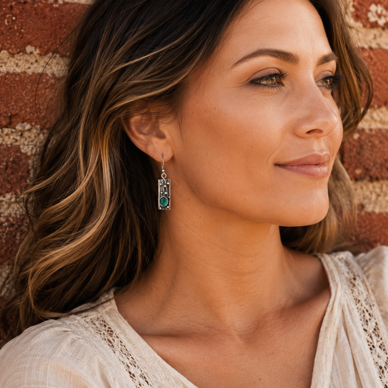 Handcrafted Sterling Silver Green Agate Earrings