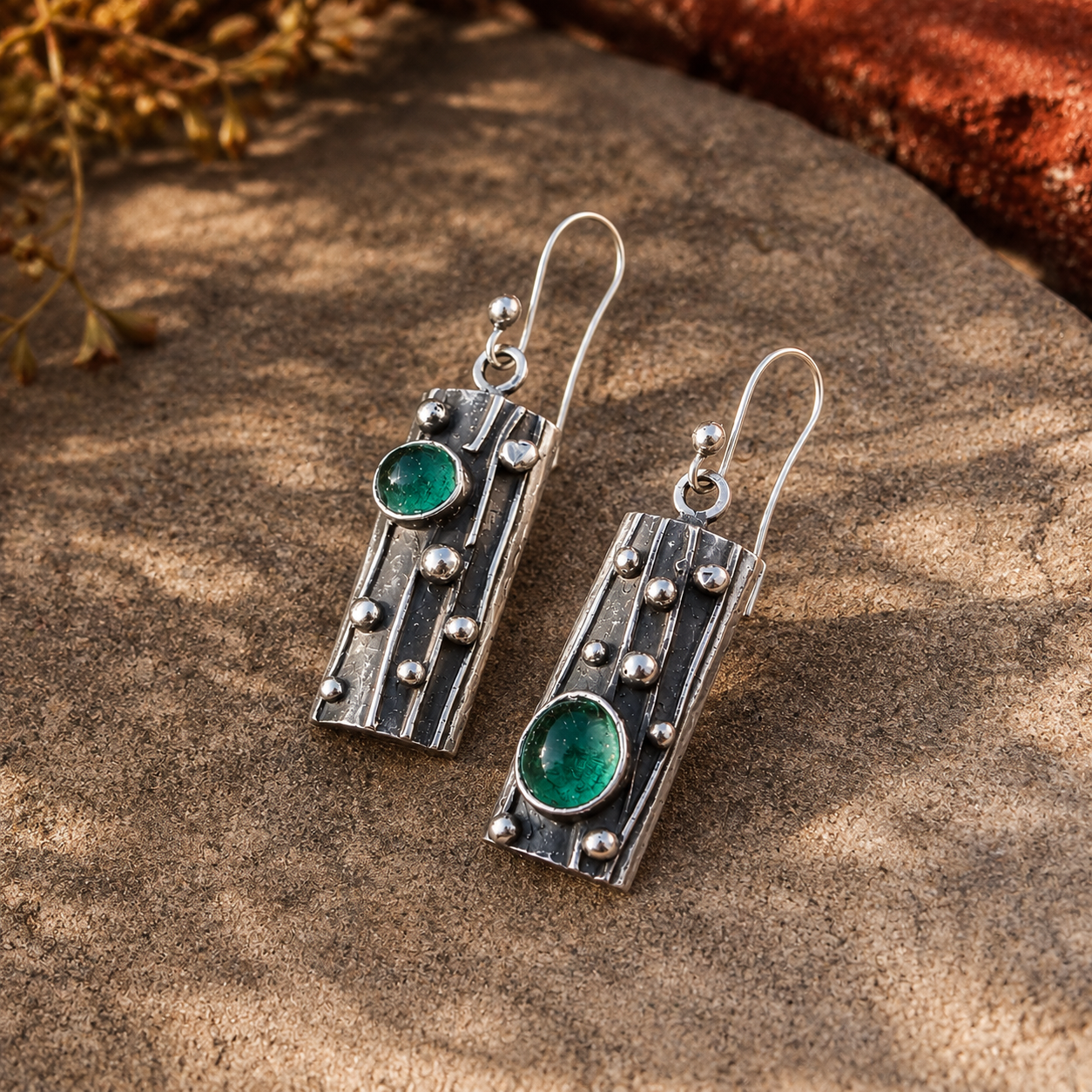Handcrafted Sterling Silver Green Agate Earrings