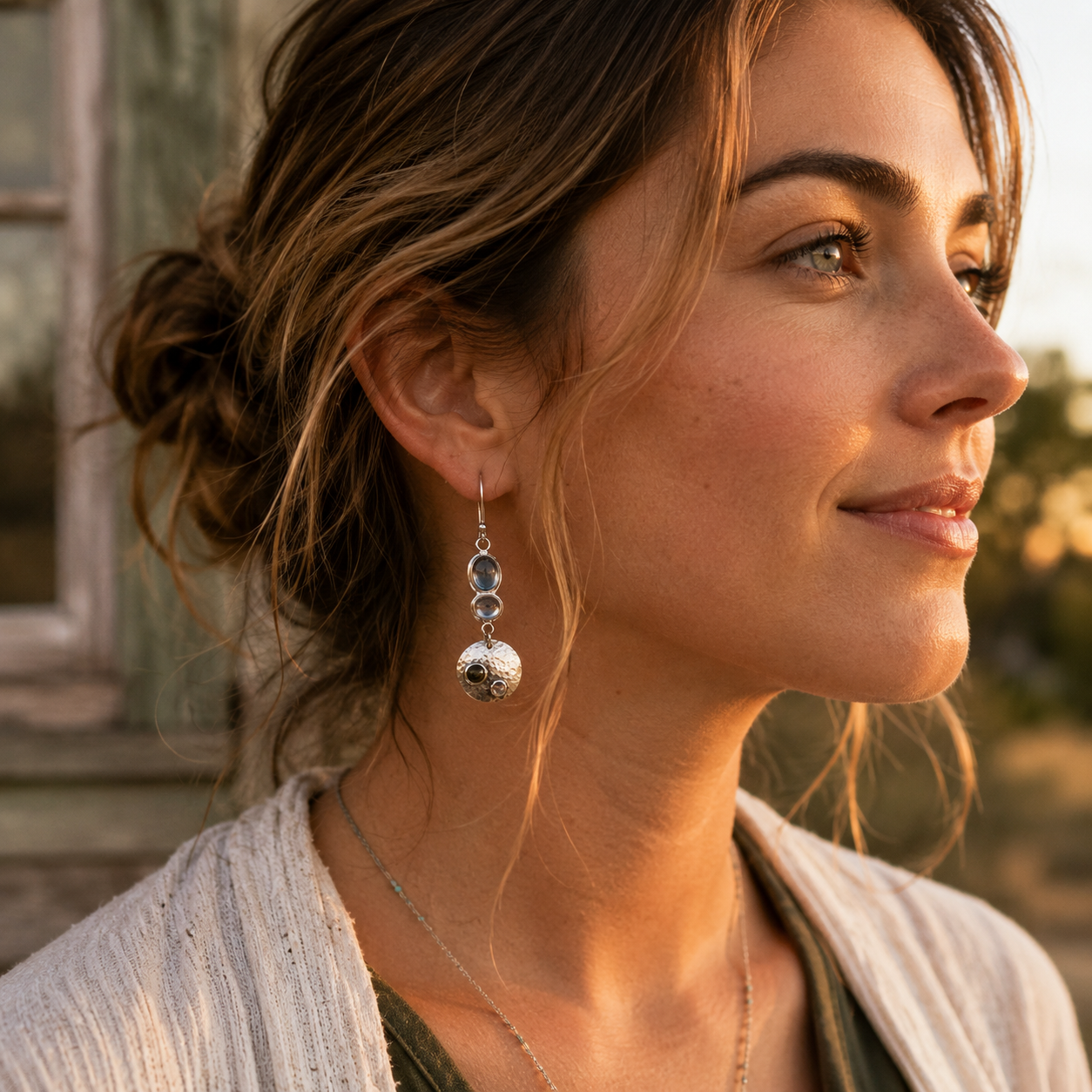 Handcrafted Asymmetrical Sterling Silver Gemstone Earrings