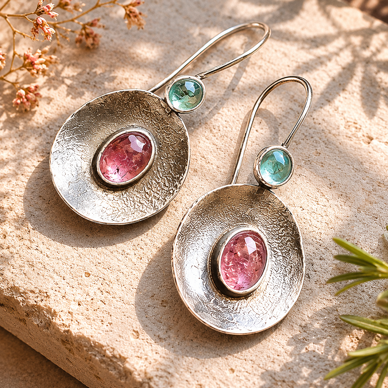 Handcrafted  Sterling Silver Natural Crystal Earrings