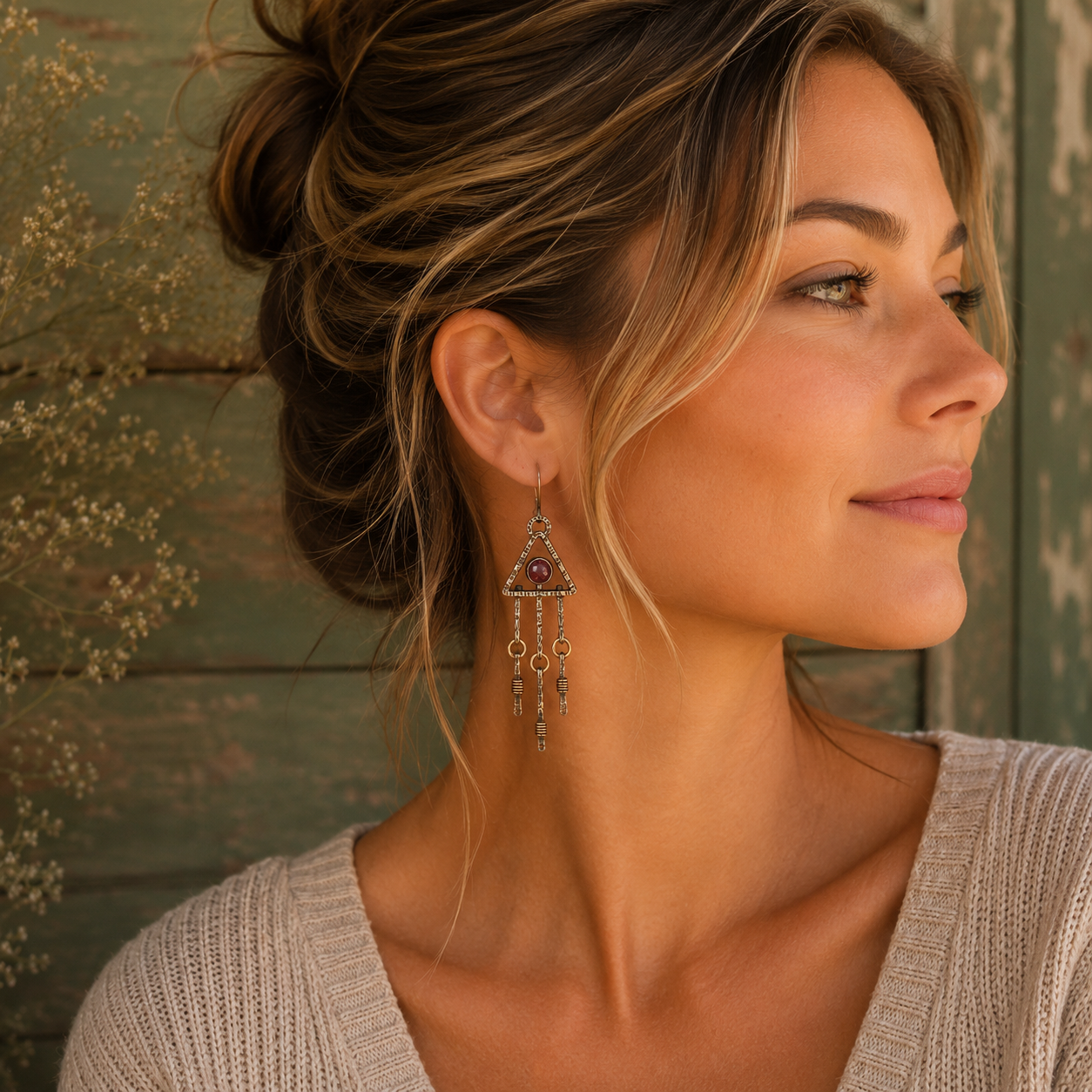 Handcrafted Sterling Silver Natural Crystal Statement Earrings