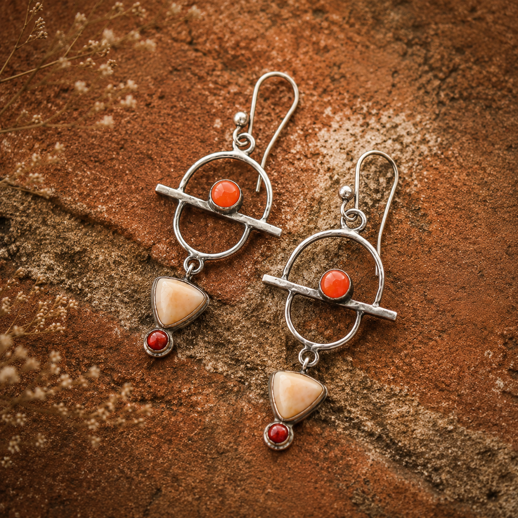Handcrafted Sterling Silver Agate Statement Earrings
