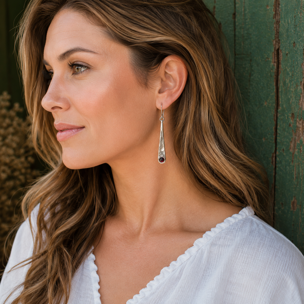 Handcrafted Sterling Silver Garnet Drop Earrings