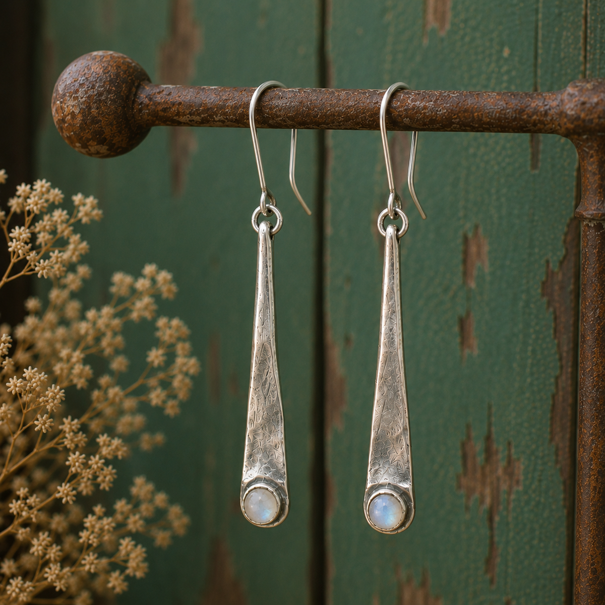 Handcrafted Sterling Silver Garnet Drop Earrings