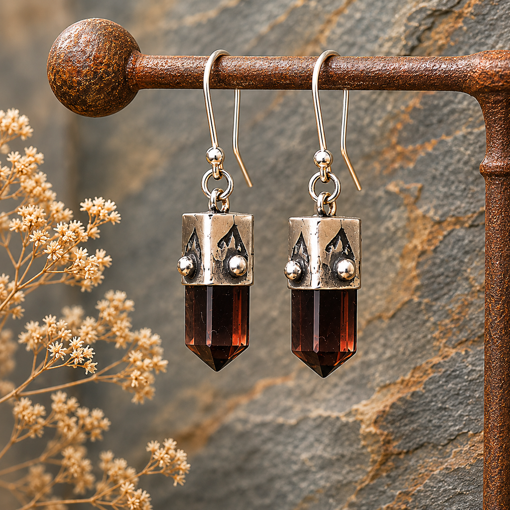 Handcrafted Sterling Silver Red Obsidian Drop Earrings