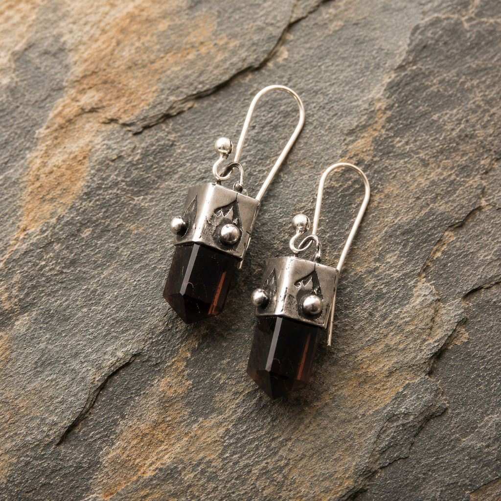 Handcrafted Sterling Silver Red Obsidian Drop Earrings