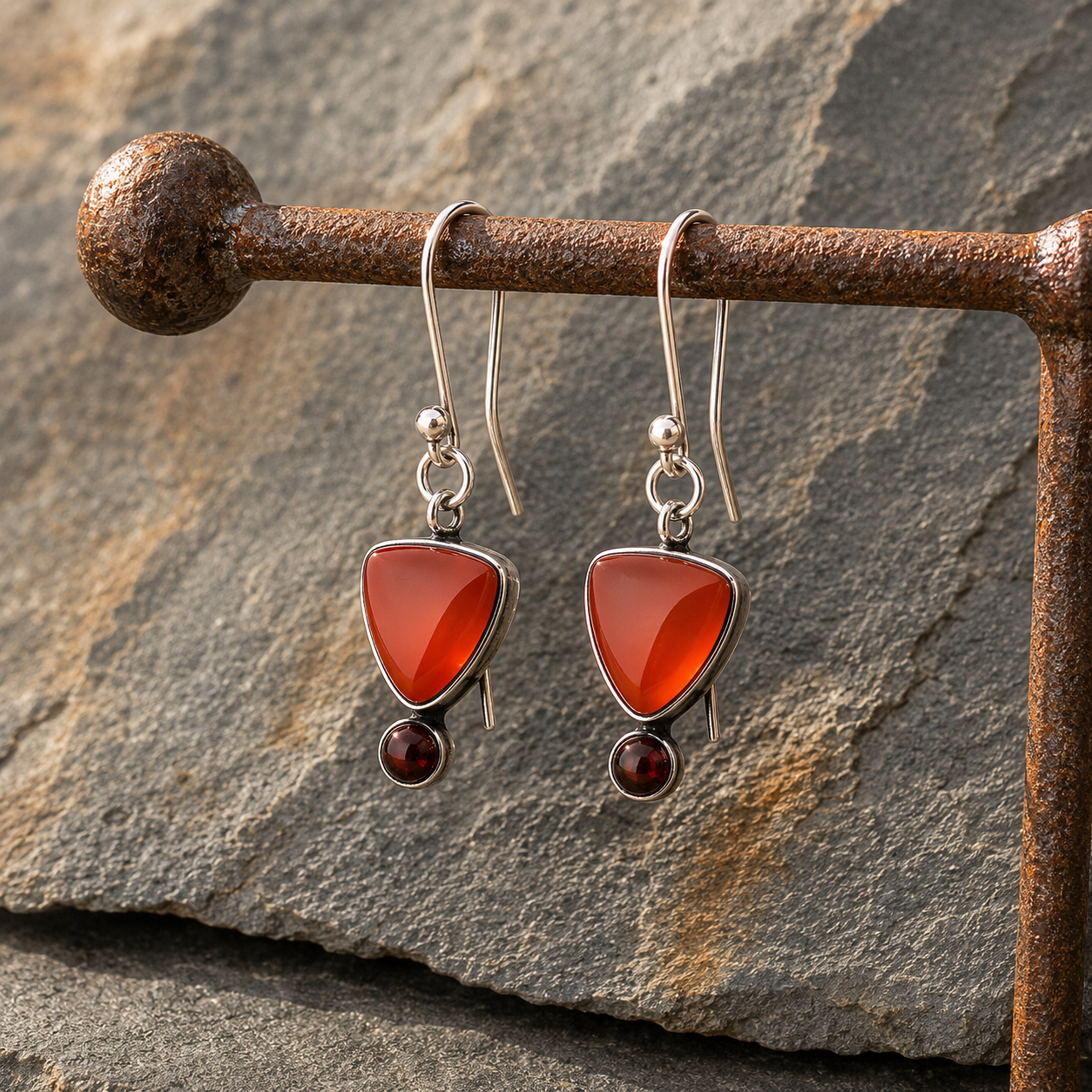 Crimson Ember Handmade Silver Earrings