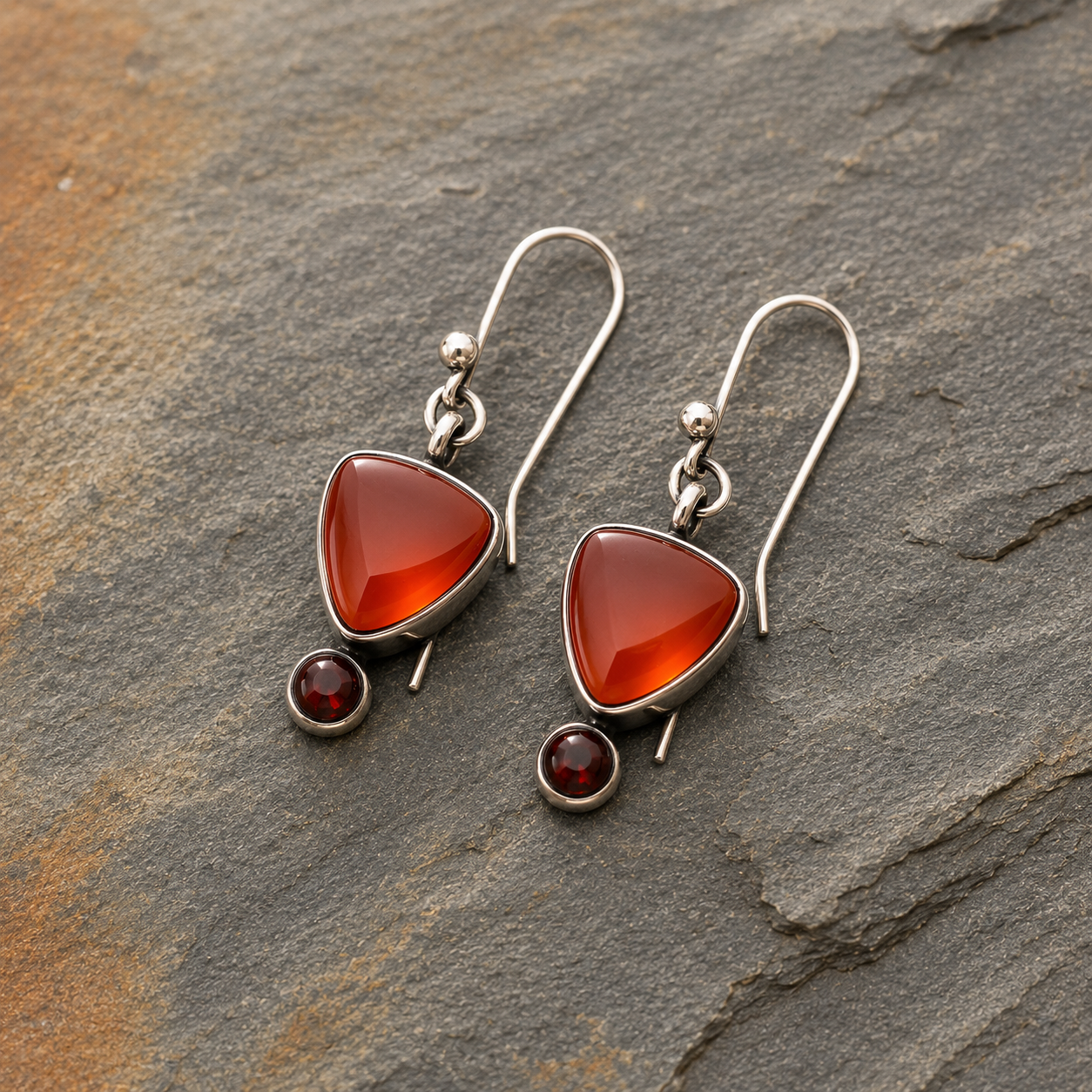 Crimson Ember Handmade Silver Earrings