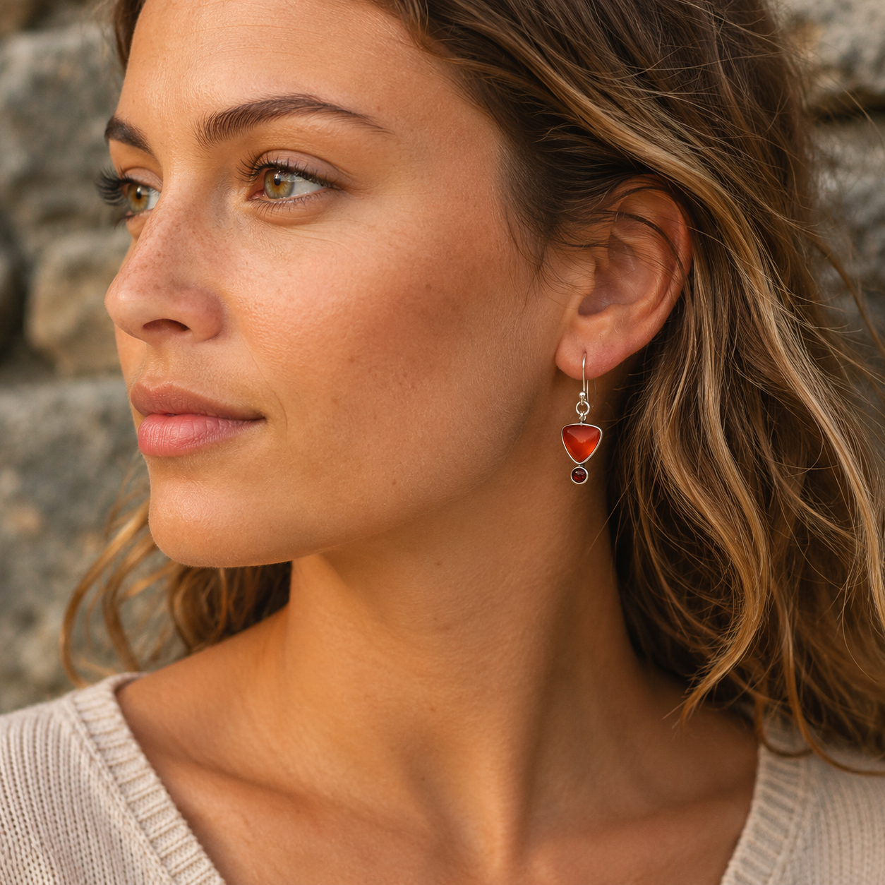 Crimson Ember Handmade Silver Earrings