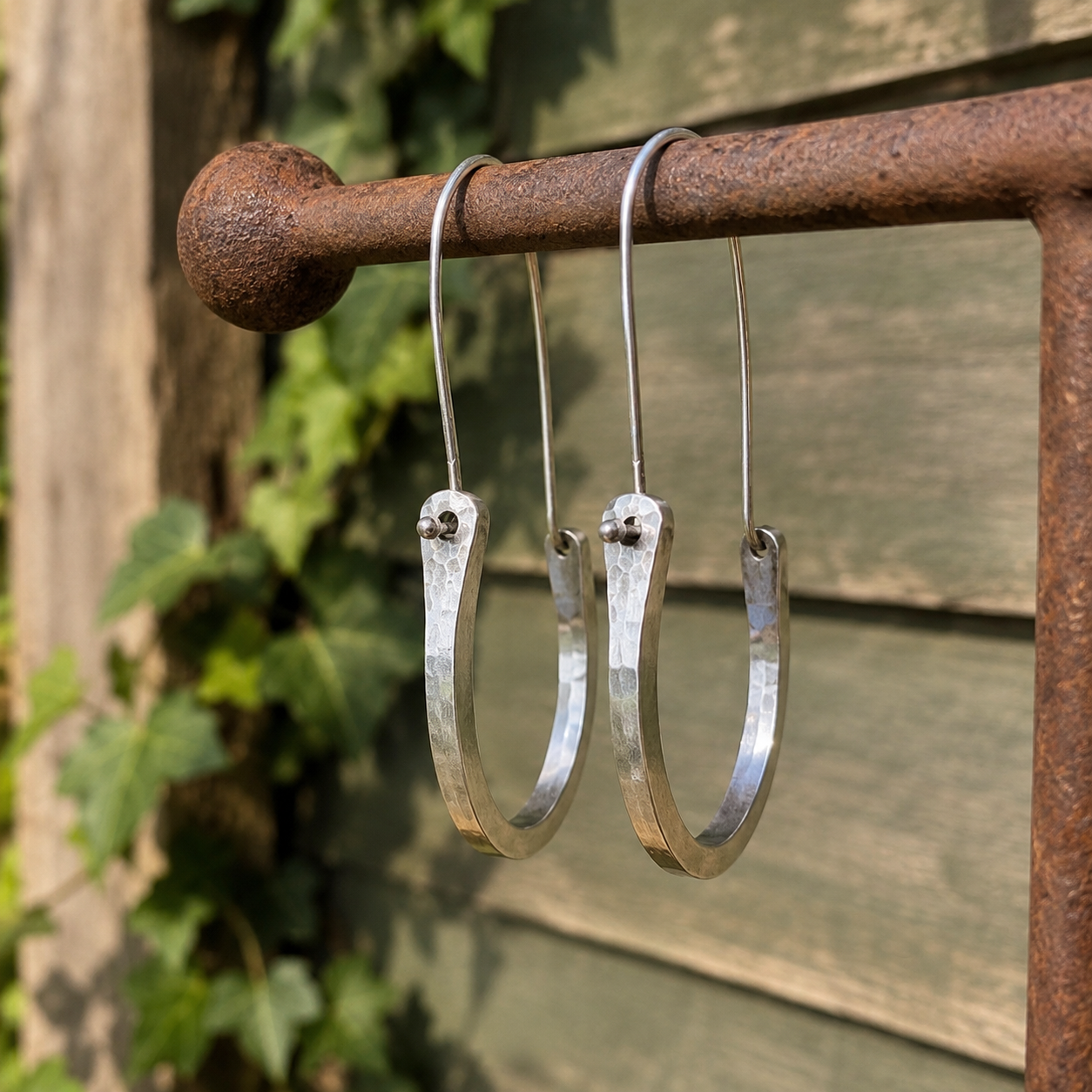 Hammered Sterling Silver Hoop Earrings