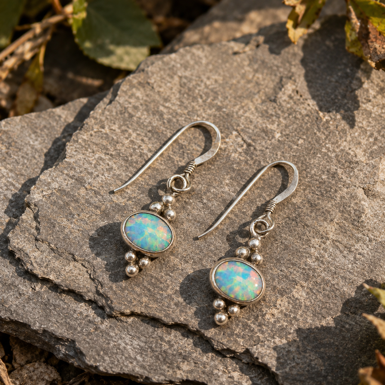 Handcrafted Sterling Silver Australian Opal Earrings