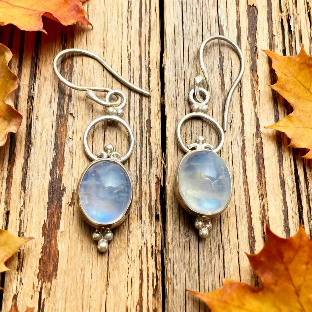 Natural Moonstone Artisan Dangle Earrings for Women