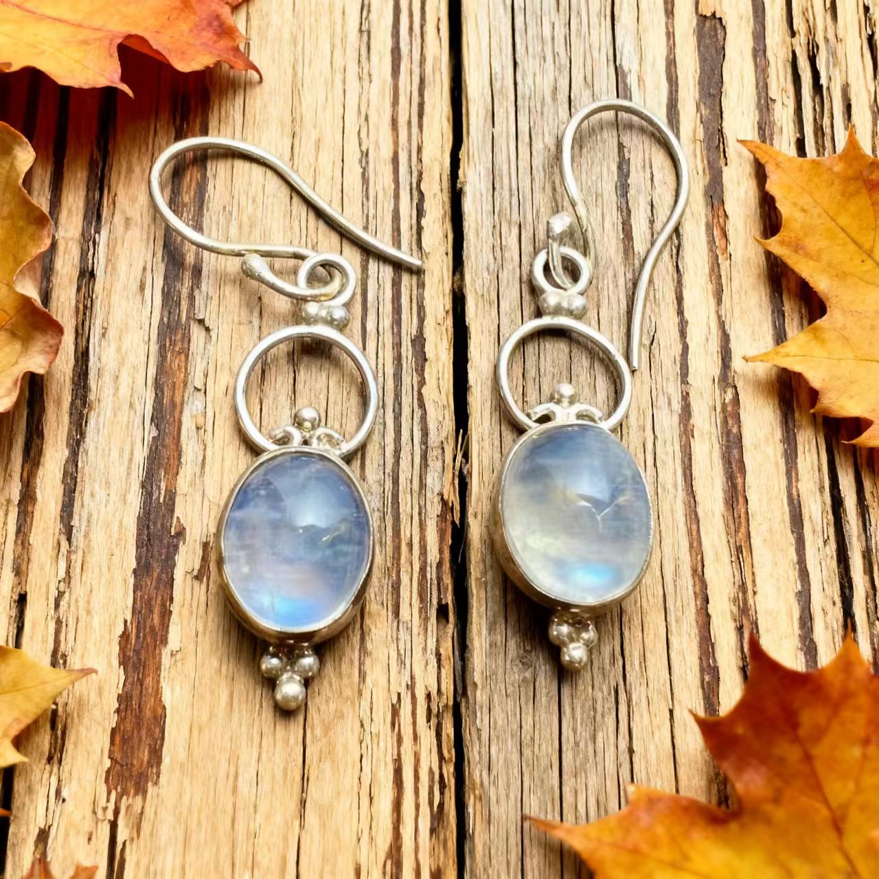 Natural Moonstone Artisan Dangle Earrings for Women