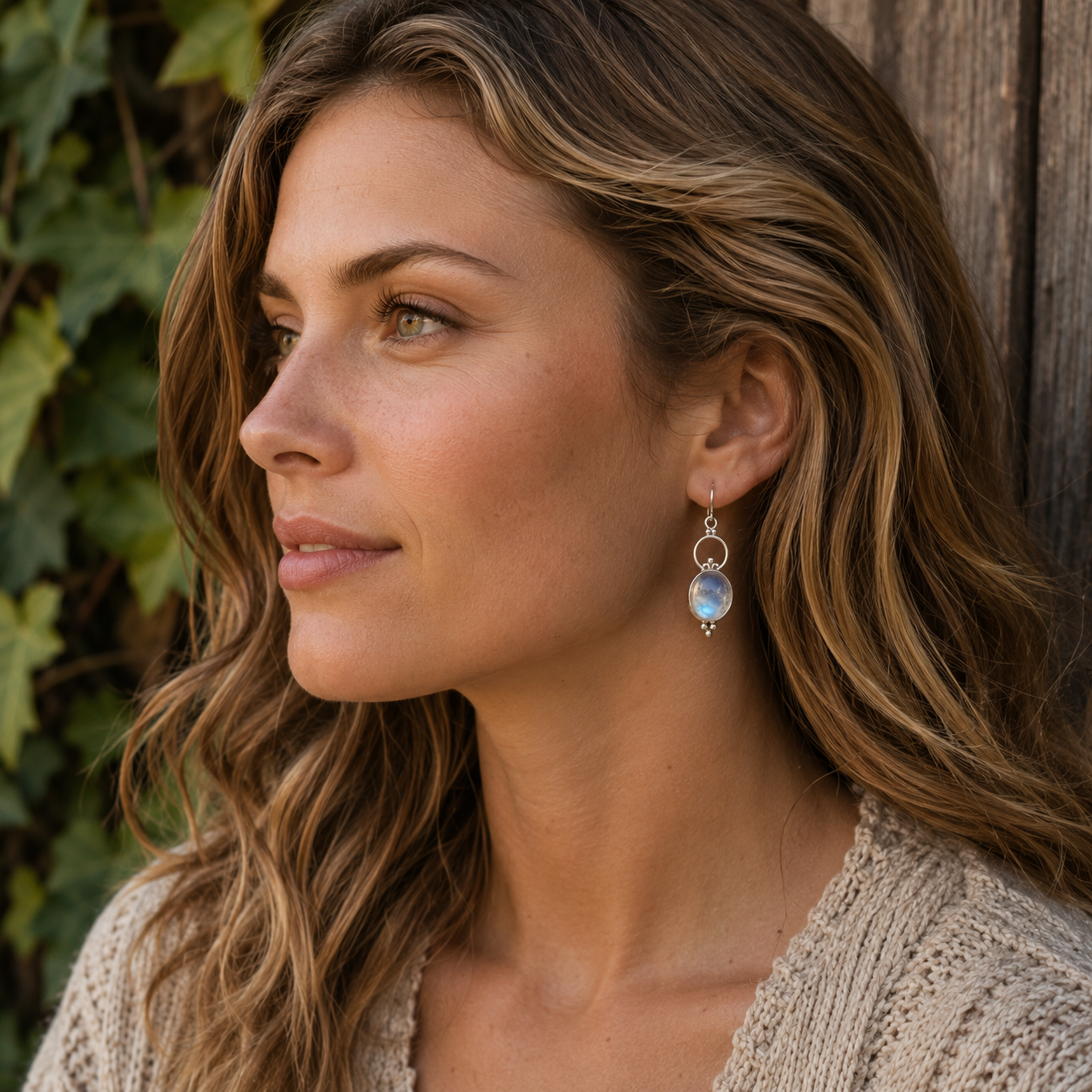 Natural Moonstone Artisan Dangle Earrings for Women