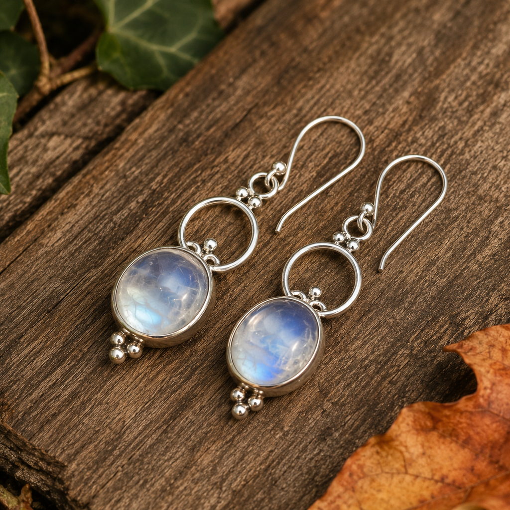 Natural Moonstone Artisan Dangle Earrings for Women