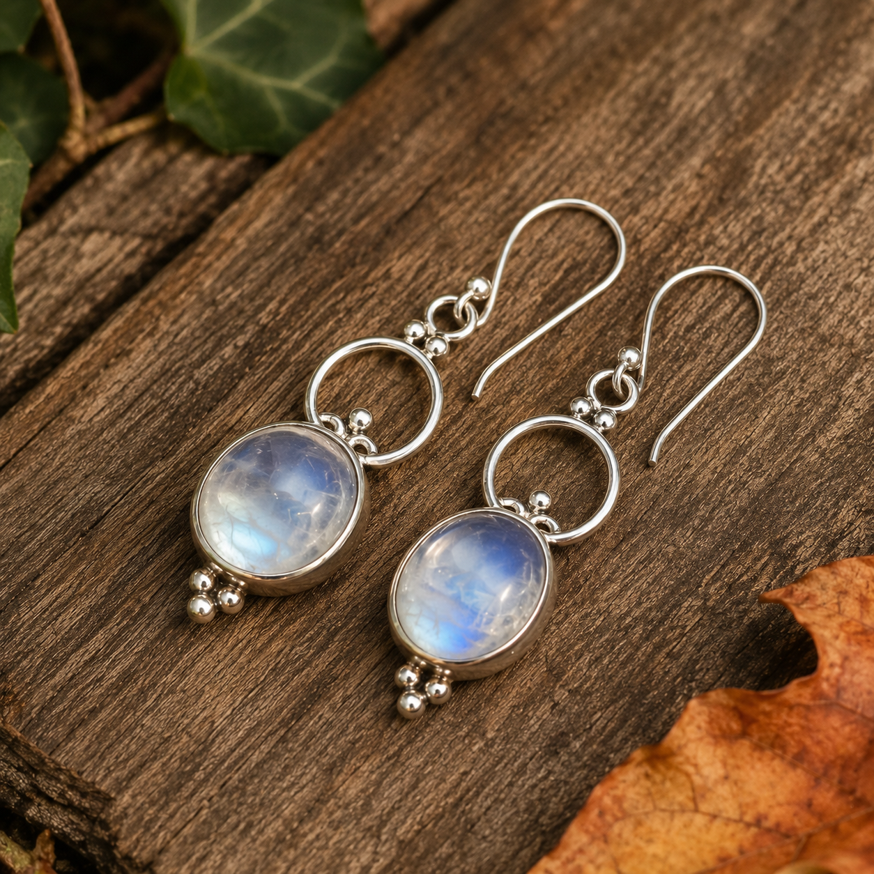 Natural Moonstone Artisan Dangle Earrings for Women