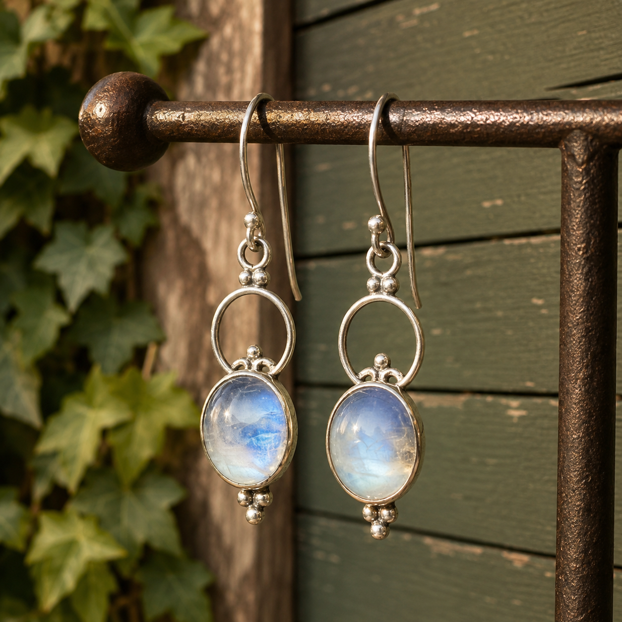 Natural Moonstone Artisan Dangle Earrings for Women