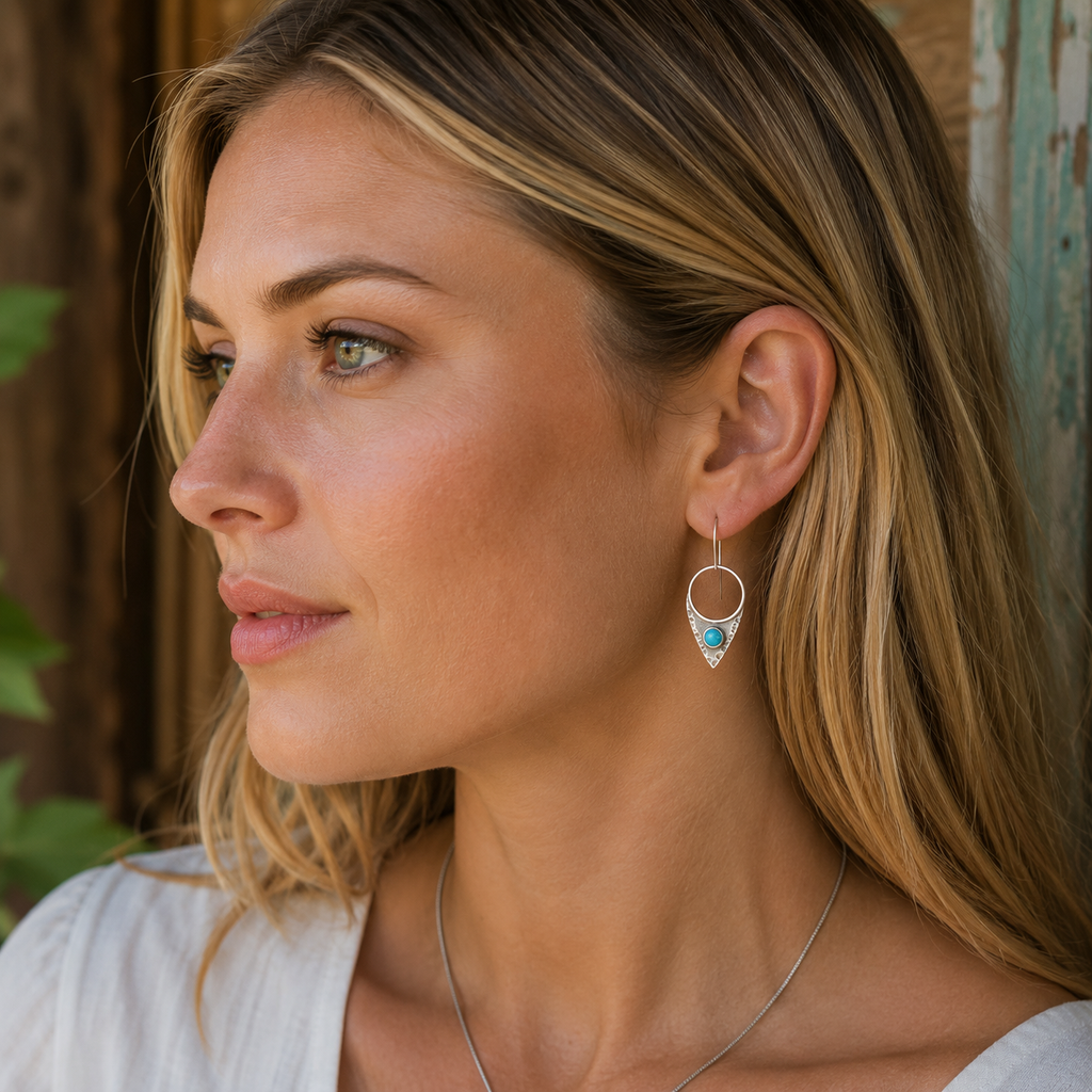 Handmade Sterling Silver Kingman  Hills Turquoise Earrings