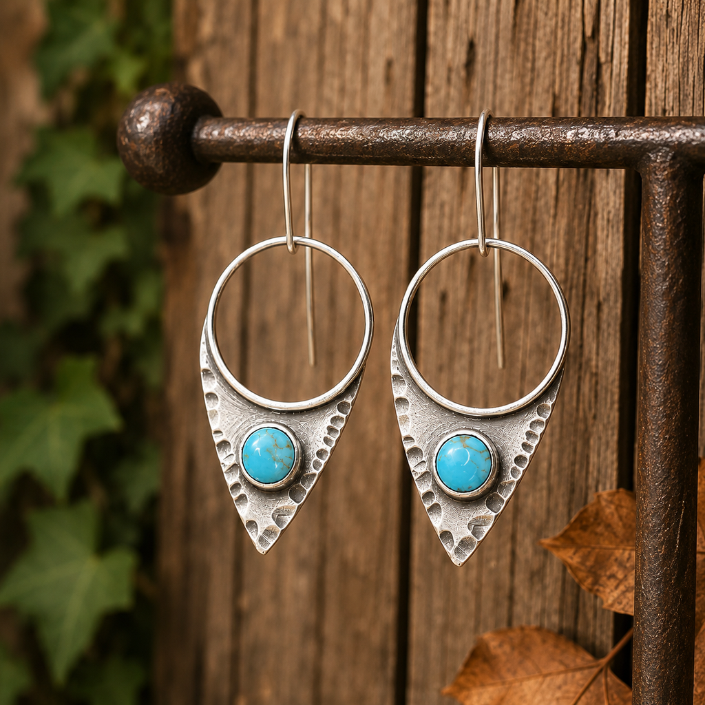 Handmade Sterling Silver Kingman  Hills Turquoise Earrings