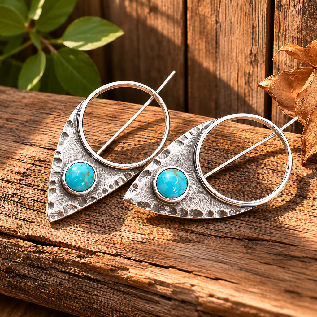 Handmade Sterling Silver Kingman  Hills Turquoise Earrings