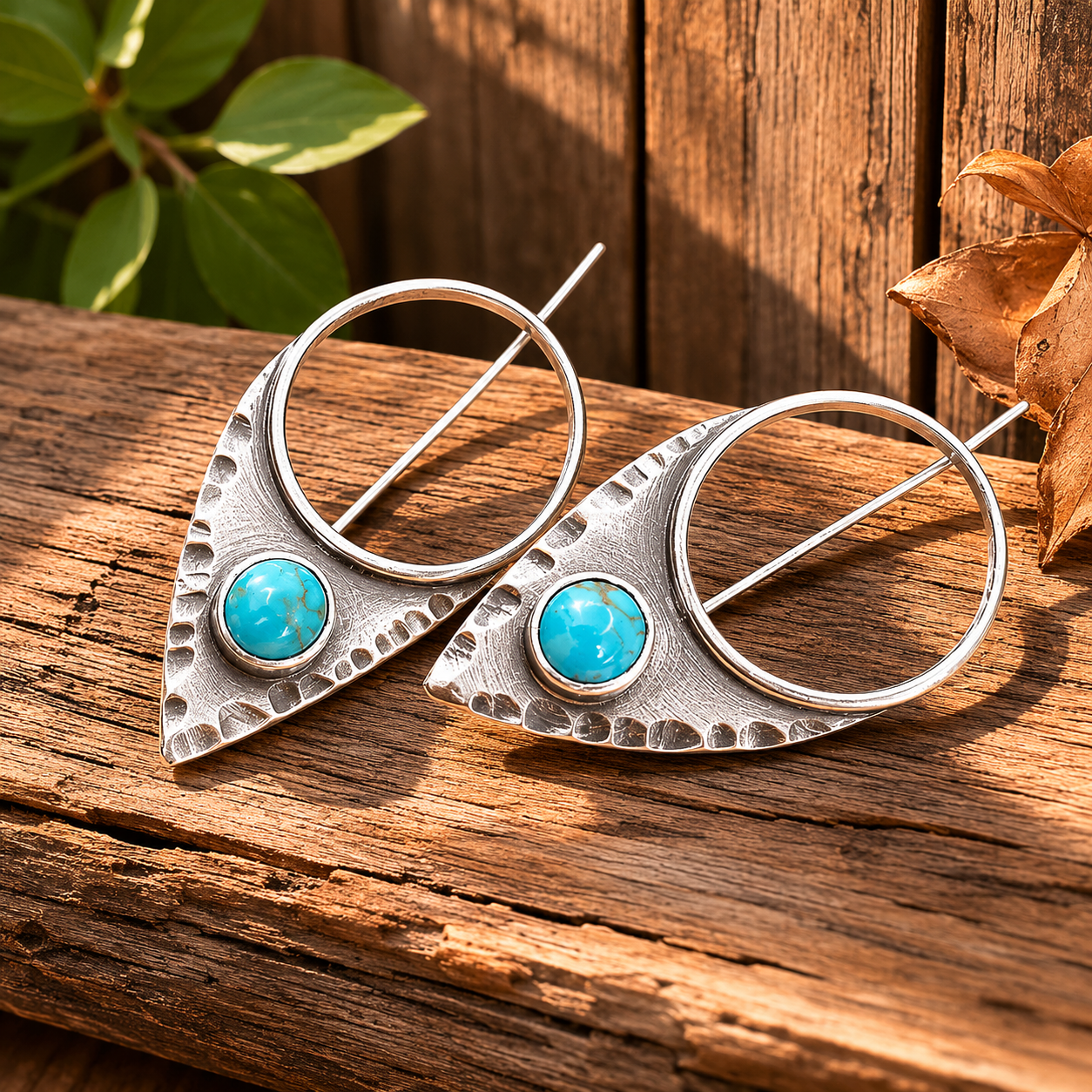Handmade Sterling Silver Kingman  Hills Turquoise Earrings