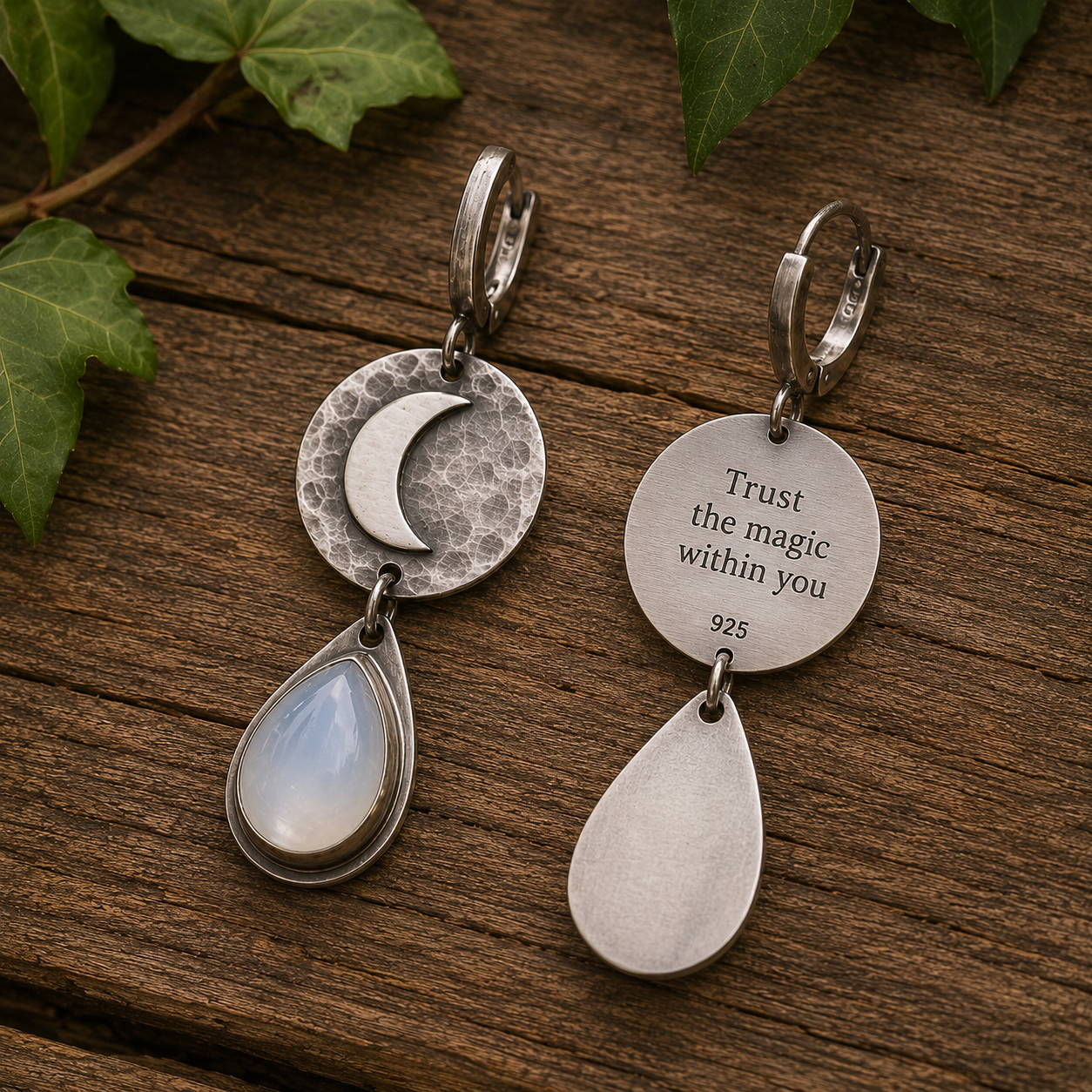 Handcrafted Hammered Sterling Silver Moonstone Earrings