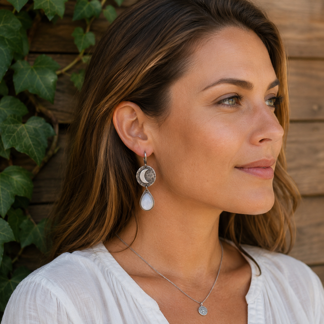 Handcrafted Hammered Sterling Silver Moonstone Earrings