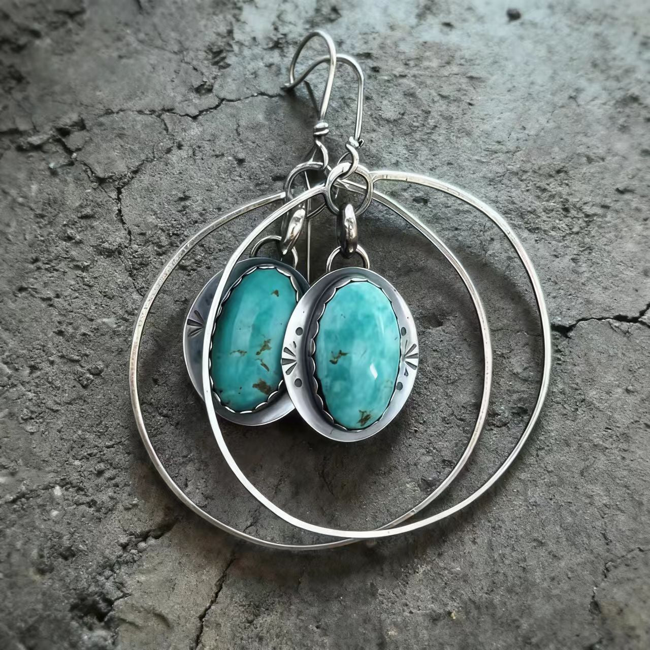 Handcrafted Hammered Sterling Silver Royston Turquoise Earrings